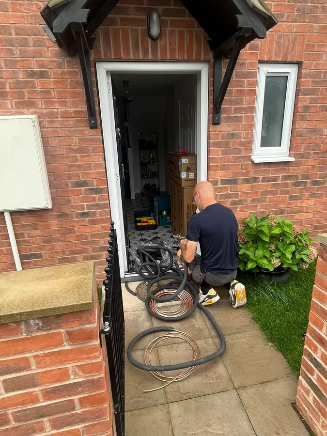 Air conditioning installation equipment and pipework prepared at a Hereford property